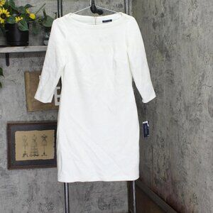 Tommy Hilfiger Womens Window Pane Knit Sheath Dress White 6